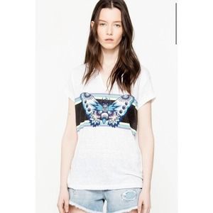 Zadig & Voltaire Linen Skull Butterfly Henley T-S… - image 1